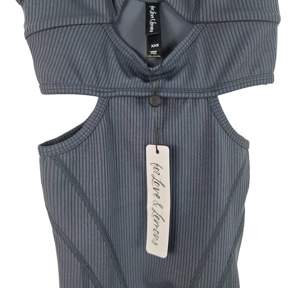 For Love & Lemons Chloe Midnight Blue Ribbed One Piece Workout Jumpsuit XXS NWT - Picture 7 of 7